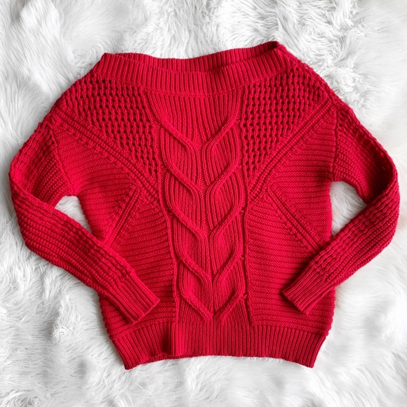 Express Sweaters - Express Red Open Knit Off Shoulder Sweater N0543